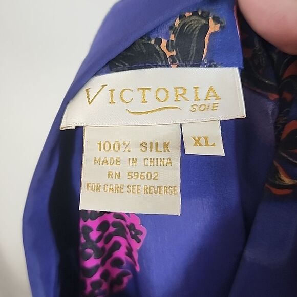 Victoria Soie silk vintage button down floral/rose print long sleeve top size XL - Picture 7 of 10